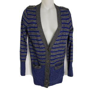 Calvin Klein Womens Cardigan Sweater XS Pockets Striped Wool Cashmere Rabbit Hai